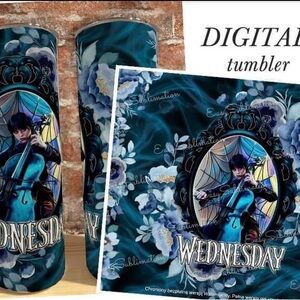 Blue & Black "Wednesday" Waterproof 20oz thermal tumbler with lid & straw